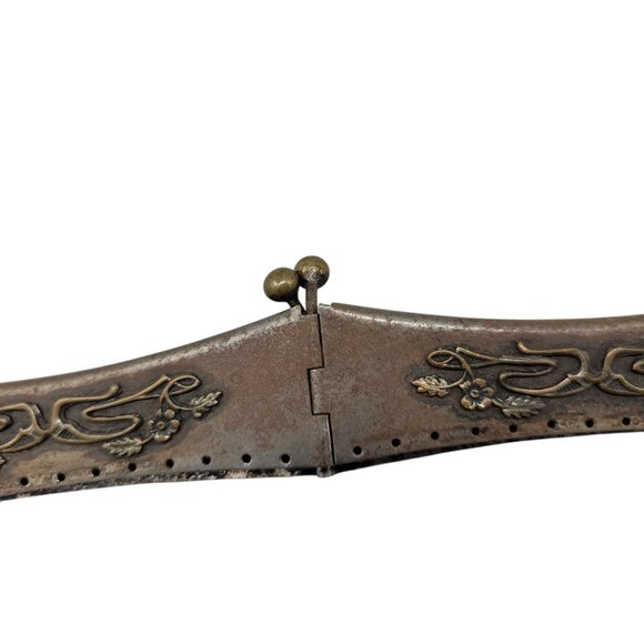 Antique Victorian Purse Reticule Square Frame Folding Floral Metal Kiss Closure - Picture 6 of 14